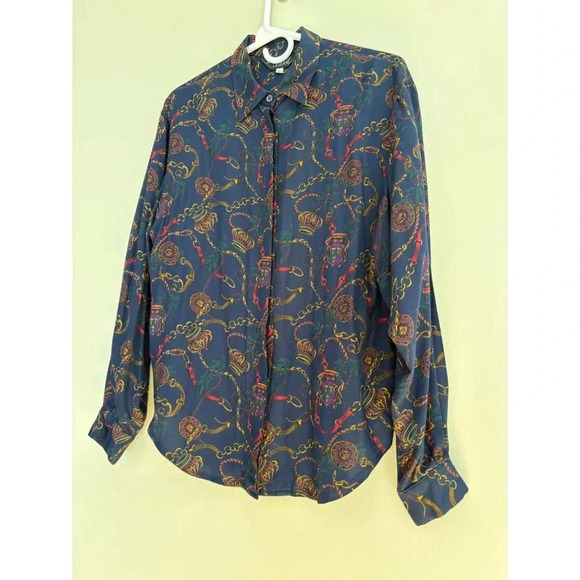 Vintage Tapestry Designs Women's Royal Equestrian Print Button Down Shirt Size 8 - Picture 3 of 12